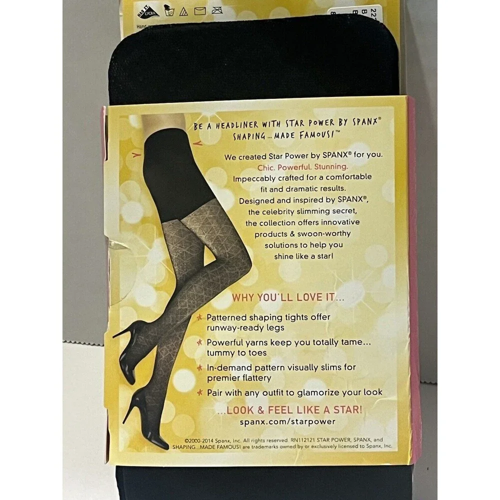 NWT SPANX Star Power Center Stage Patterned Shaping Tights Black Noveau **Size B